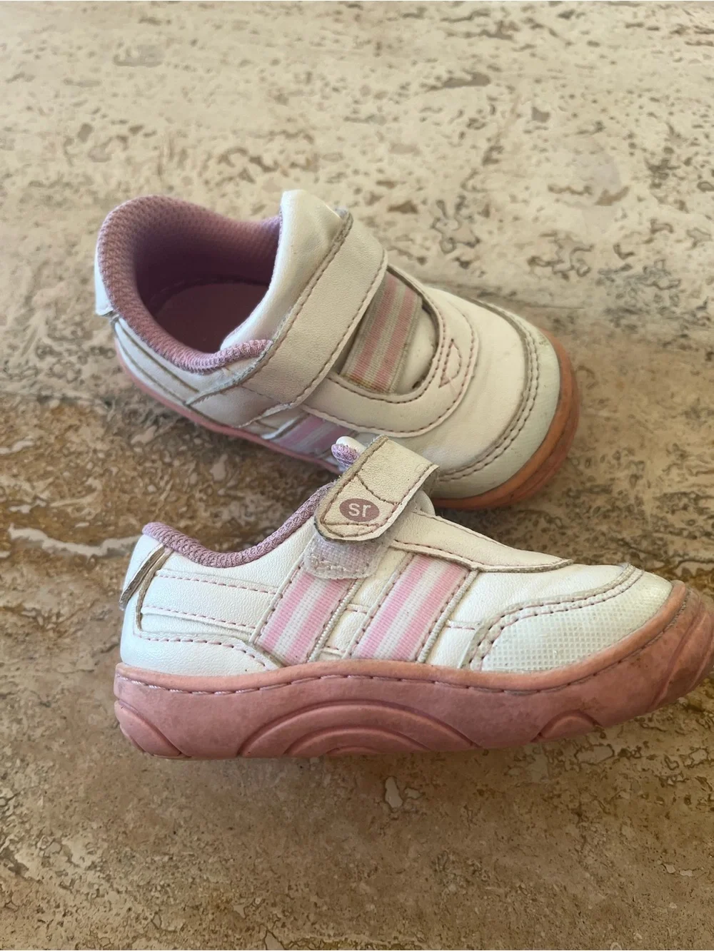 Stride Rite White and Pink Velcro Toddler Sneakers
